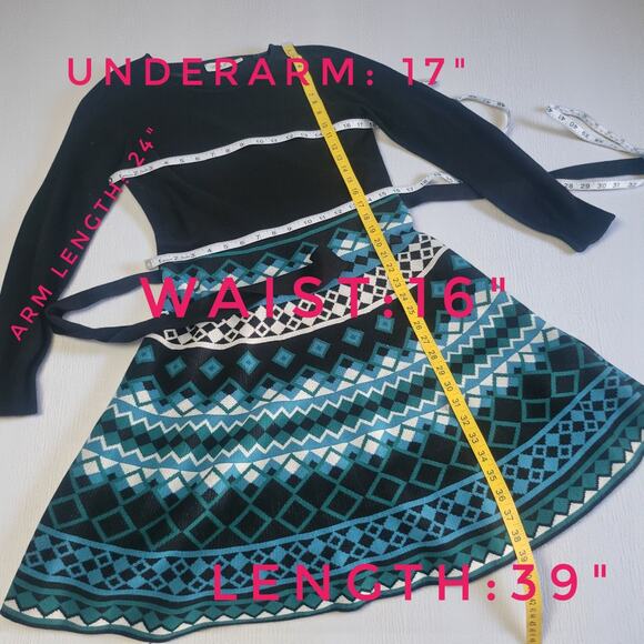 Eliza J Fit & Flare Sweater Dress Coastal Boho Chic Country Western Print LG - Picture 9 of 13